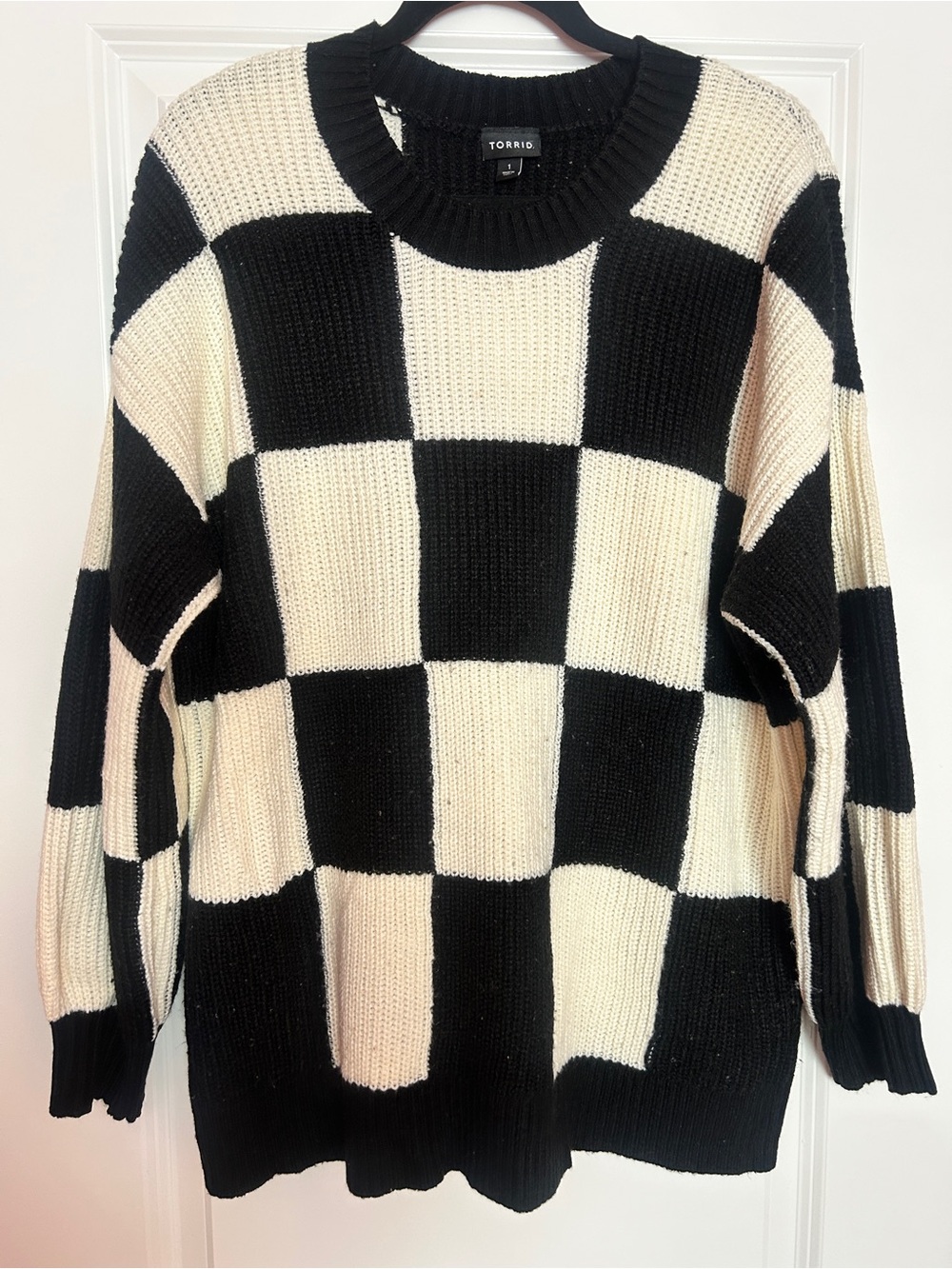 torrid Black & Cream Checkerboard Crewneck Sweater